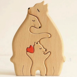 ‌Handcrafted Natural Wood Bear Ornament – Heartwarming Mother’s Day Gift, Family Keepsake & Cozy Home Decor