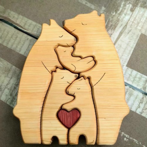 ‌Handcrafted Natural Wood Bear Ornament – Heartwarming Mother’s Day Gift, Family Keepsake & Cozy Home Decor