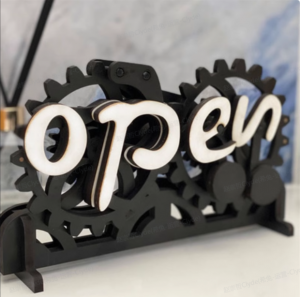 Rotating Wood Gear Open/Closed Sign - Handmade for Stores, Coffee Shops & Rooms