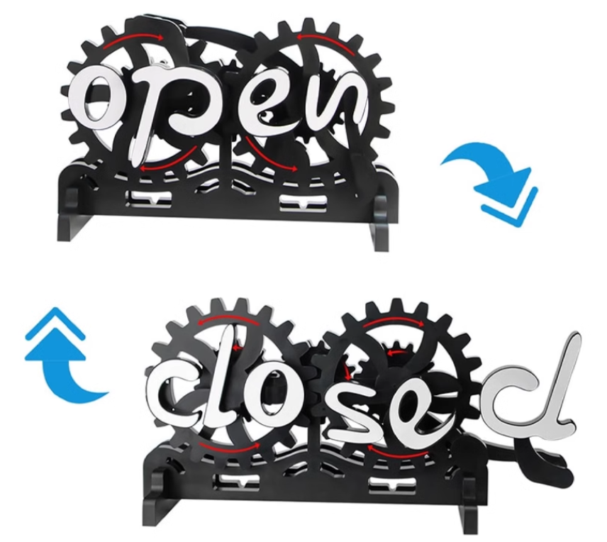 Rotating Wood Gear Open/Closed Sign - Handmade for Stores, Coffee Shops & Rooms