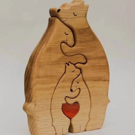 ‌Handcrafted Natural Wood Bear Ornament – Heartwarming Mother’s Day Gift, Family Keepsake & Cozy Home Decor