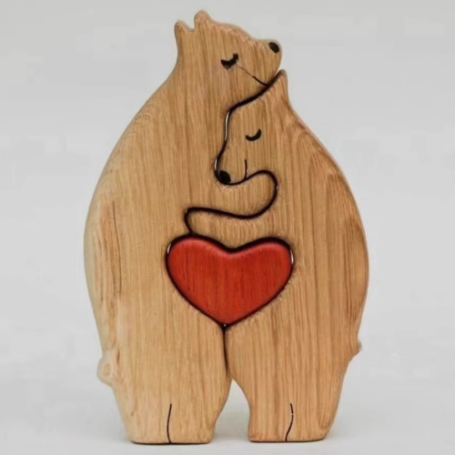 ‌Handcrafted Natural Wood Bear Ornament – Heartwarming Mother’s Day Gift, Family Keepsake & Cozy Home Decor